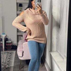 Cold Shoulder Cowl Neck Knit Sweater
